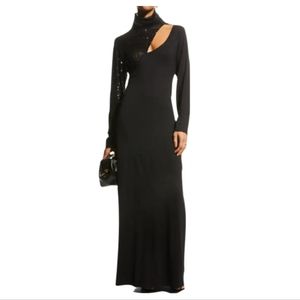 IN THE MOOD FOR LOVE Dunaway Black Sequined Open-Back Turtleneck Formal …